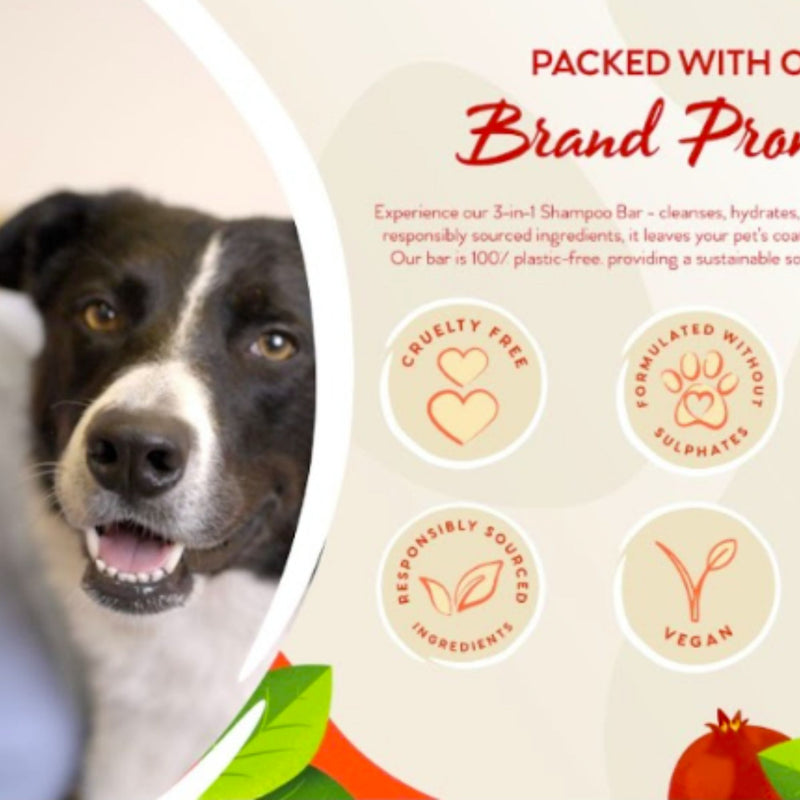 Pet Head Pomegranate 3-in-1 Shampoo Bar – Eco-Friendly & Nourishing (85g)