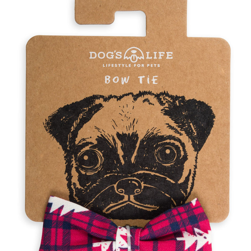 Dog’s Life Bow Tie – Plaid & Trees Red