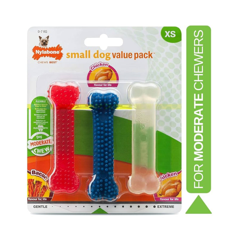 Nylabone Small Dog Value Pack – X Small Chicken & Bacon Flavoured