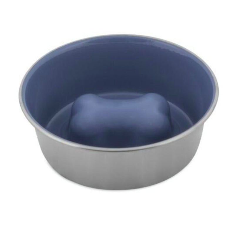 Petmate Painted Stainless Steel Slow Feed Bowl