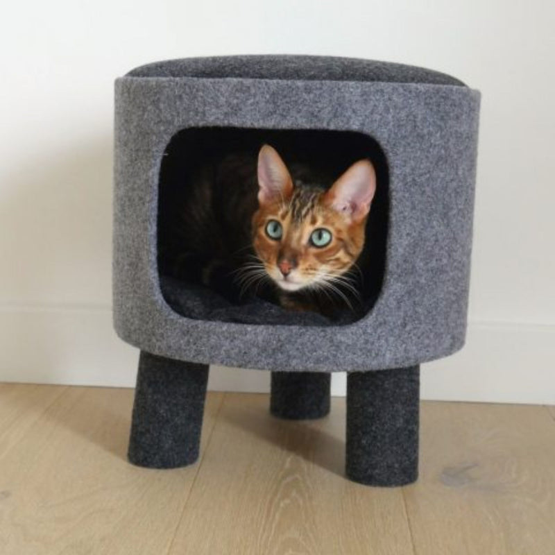Rosewood Catwalk Collection Charcoal Felt Cat Den & Stool
