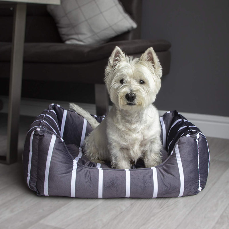 Rosewood Grey Velvet Stripes Square Bed