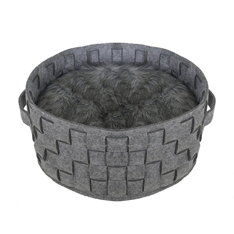 Rosewood Silver Felt & Faux Fur Plaited Dog & Cat Bed