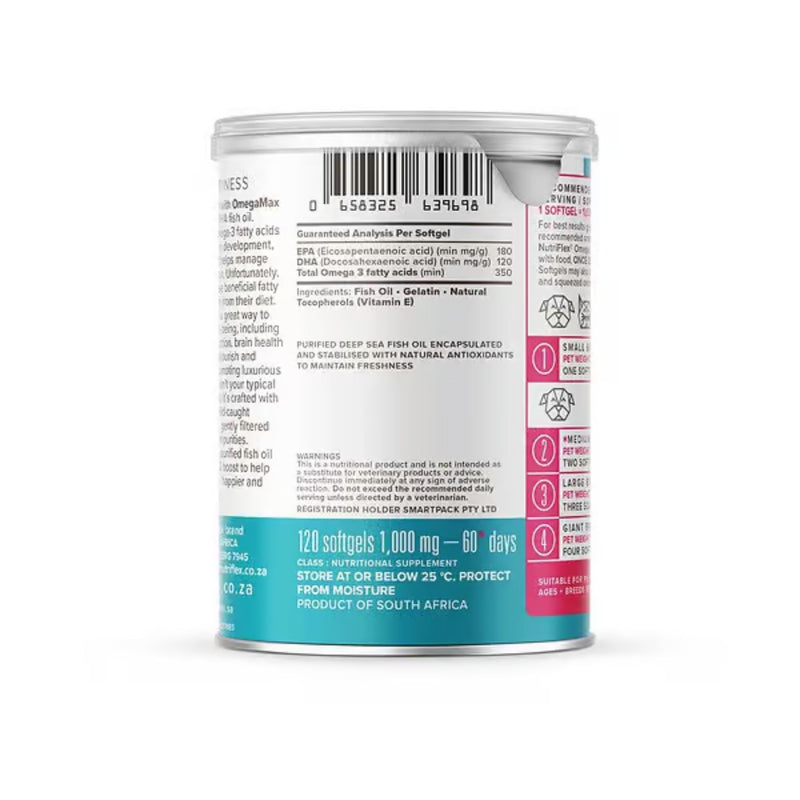 Nutriflex OmegaMax Omega 3 For Dogs & Cats | Fish Oil Softgels 120 x 1000mg