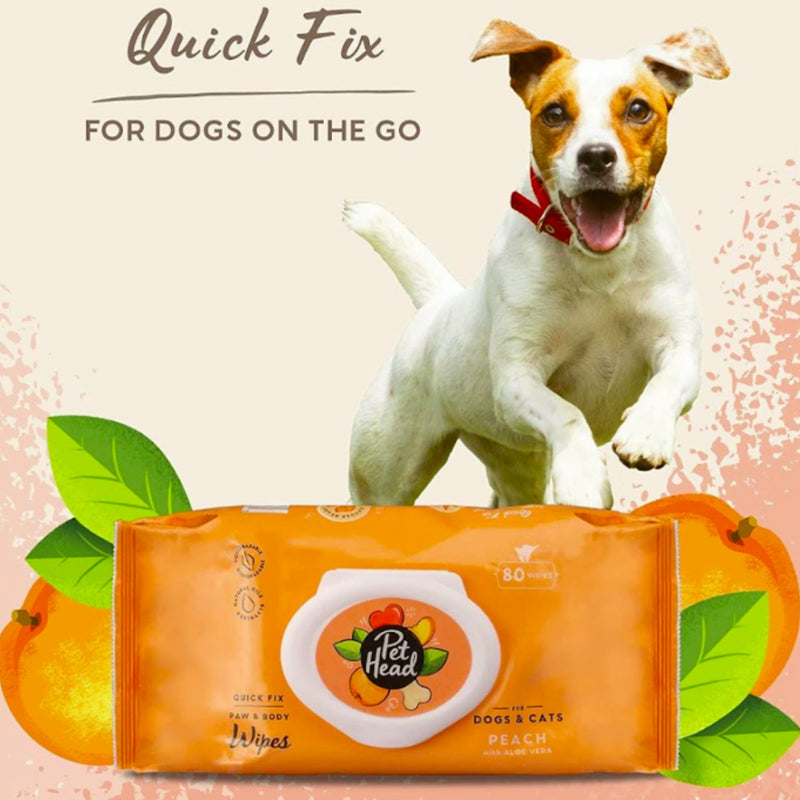 Pet Head Quick Fix Dog & Cat Wipes – Peach & Argan Oil, 50-Pack