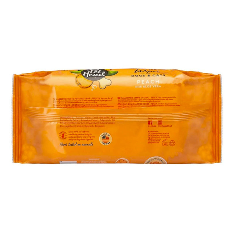 Pet Head Quick Fix Dog & Cat Wipes – Peach & Argan Oil, 50-Pack