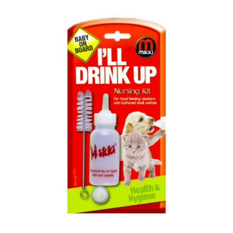 Mikki Nursing Kit for Puppies, Kittens & Small Pets – 50ml Bottle with Spare Teats & Cleaning Brush